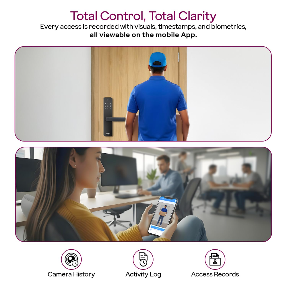 Godrej Smart Lock | Neo Pro View Digital Lock for Wooden Doors with Camera, View Screen, Wi-fi | Mobile App | Built-in Doorbell I 7 in 1 Access I 3 Yr Warranty I Free Installation